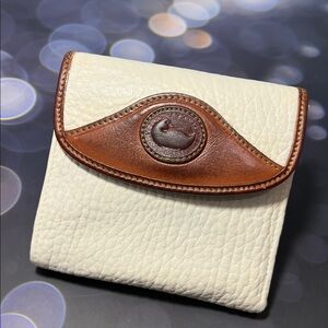 🦆 DOONEY & BOURKE TRIFOLD BEIGE BRITISH TAN LEATHER KISSLOCK POUCH COIN VINTAGE